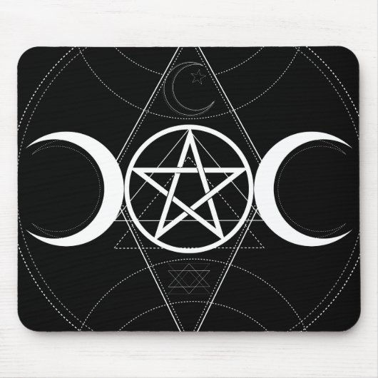 Drievoudige Maan Godin Pentagram Zwart & Wit Wicca Muismat (Voorkant)