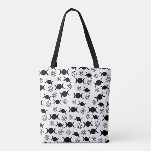 Drievoudige Maan Godin & Pentakel Patroon Tote Bag (Achterkant)