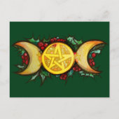 Drievoudige Maan Holly Yule Art Briefkaart (Voorkant)