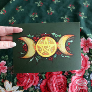 Drievoudige Maan Holly Yule Art Kaart