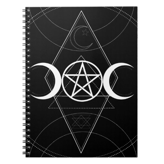 Drievoudige maan Luna Geometrie Pentagram Wicca Wi Notitieboek (Voorkant)