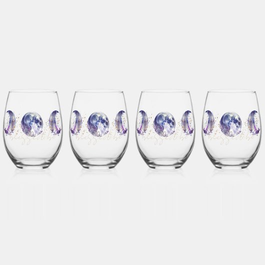 Drievoudige Maan Paarse en Goud Wijnglas Zonder Voet (Voorkant)