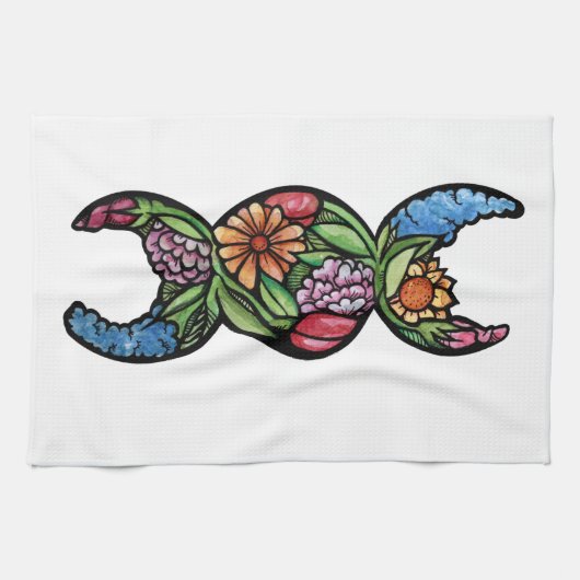 Drievoudige maan symbool tuin bloei theedoek (Horizontaal)