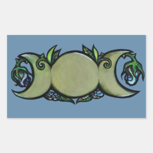 Drievoudige Maanbloei – Botanisch Wiccaans Symbool Rechthoekige Sticker