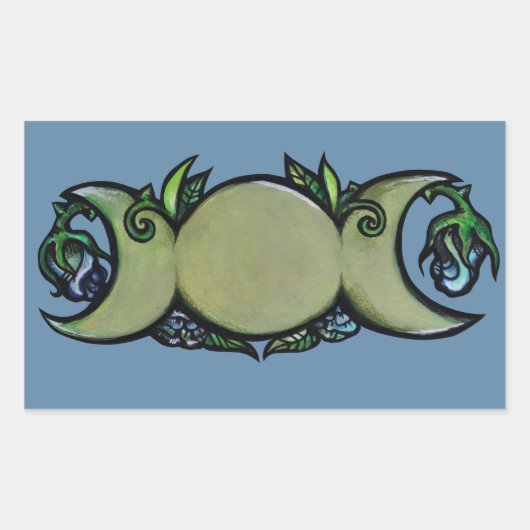 Drievoudige Maanbloei – Botanisch Wiccaans Symbool Rechthoekige Sticker (Voorkant)