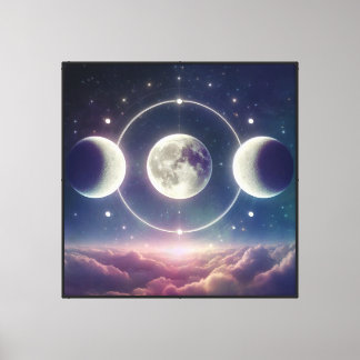 Drievoudige Maanfasen Wandkunst – Hemelse Maanhimm Canvas Afdruk