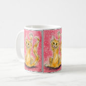 Drievoudige oranje kat op roze poka-stip mok (Voorkant links)