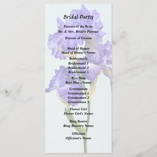 Drievoudige Paarse iris Programmakaart (Achterkant)