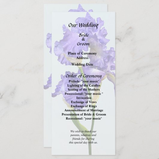 Drievoudige Paarse iris Programmakaart (Voorkant / Achterkant)