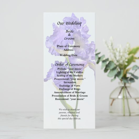 Drievoudige Paarse iris Programmakaart (Staand voorkant)