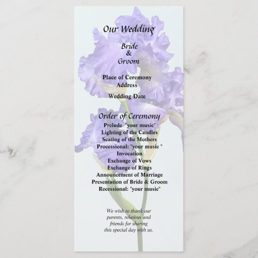 Drievoudige Paarse iris Programmakaart (Voorkant)