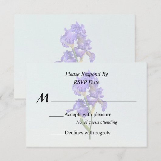 Drievoudige Paarse Iris RSVP Kaartje (Voorkant / Achterkant)