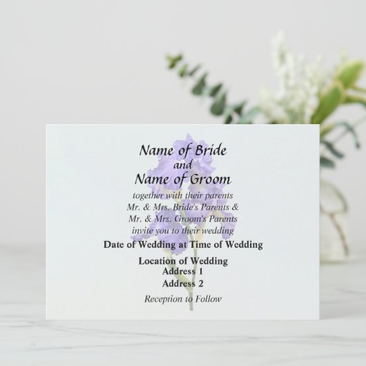 Drievoudige Paarse Iris Trouwbenodigdheden Kaart (Staand voorkant)