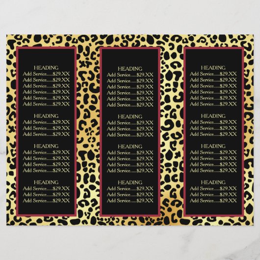 Drievoudige productprijsbrochure FAUX Gold Leopard (Achterkant)