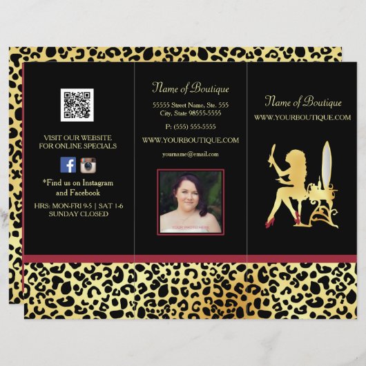 Drievoudige productprijsbrochure FAUX Gold Leopard (Voorkant / Achterkant)