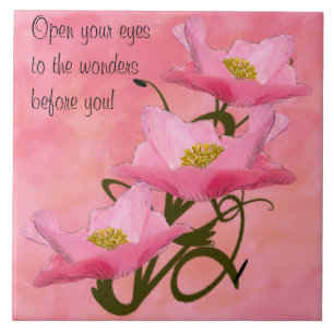 Drievoudige stapel  roze papaver tegeltje