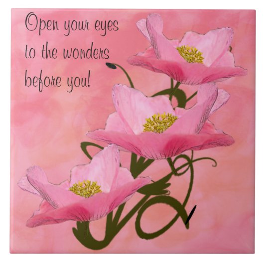 Drievoudige stapel  roze papaver tegeltje (Voorkant)