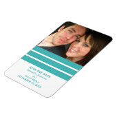 Drievoudige Stripe Foto Save the Date Magnet, Blau Magneet (Linkerzijde)