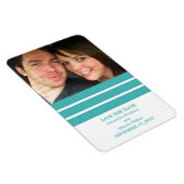 Drievoudige Stripe Foto Save the Date Magnet, Blau Magneet (Rechterzijde)