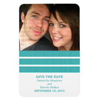 Drievoudige Stripe Foto Save the Date Magnet, Blau Magneet