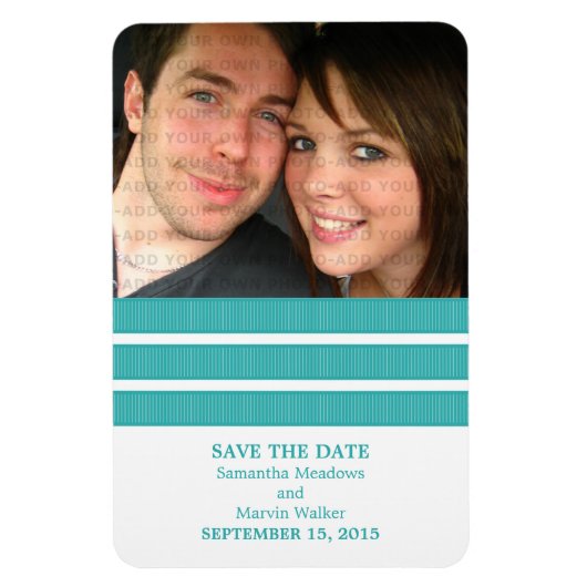 Drievoudige Stripe Foto Save the Date Magnet, Blau Magneet (Verticaal)
