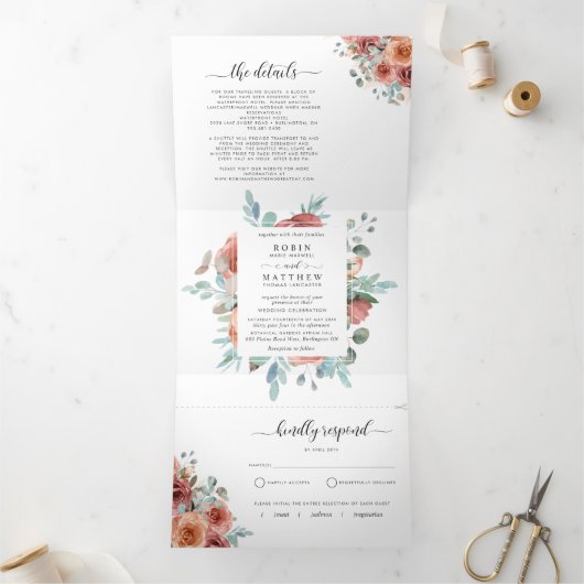 Drievoudige uitnodiging met RSVP "Etherische" brui (Binnen)