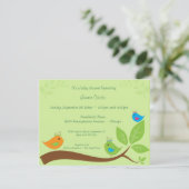Drievoudige uitnodiging tot Baby shower van vogels (Staand voorkant)