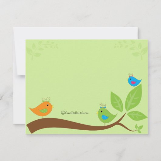 Drievoudige uitnodiging tot Baby shower van vogels (Achterkant)