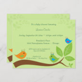 Drievoudige uitnodiging tot Baby shower van vogels (Voorkant / Achterkant)