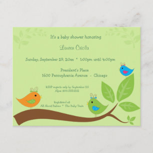 Drievoudige uitnodiging tot Baby shower van vogels