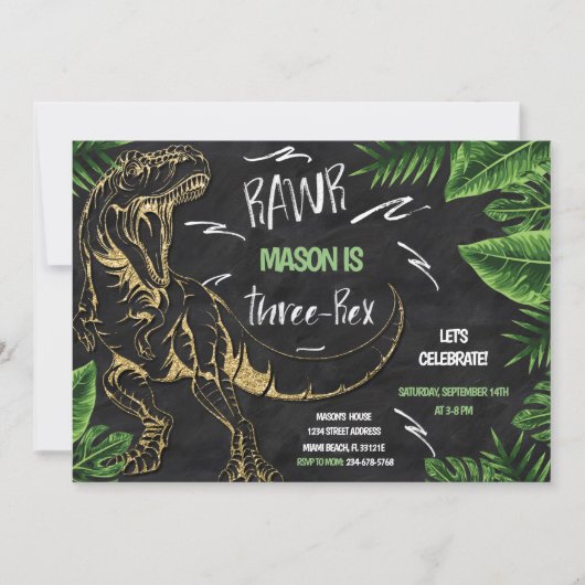 Drievoudige uitnodiging van Dinosaur Birthday (Voorkant)