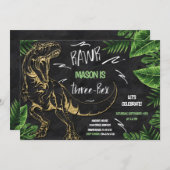 Drievoudige uitnodiging van Dinosaur Birthday (Voorkant / Achterkant)