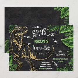 Drievoudige uitnodiging van Dinosaur Birthday