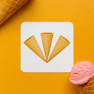 Drievoudige Waffel Ijsje Kegel Zomer Dessert Vierkante Sticker