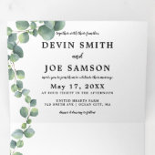Drievoudige Waterverf Greenery Wedding Invitation Drieluik Uitnodiging (Binnenzijde eerst)