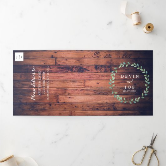 Drievoudige Waterverf Greenery Wedding Invitation Drieluik Uitnodiging (Buitenkant)