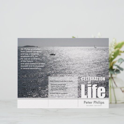 Drievoudige zeelandschap-rouwdienst programmabroch (Staand voorkant)