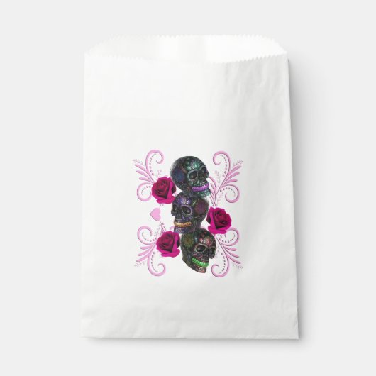 Drievoudige zwarte dag van de dode schedels roze r bedankzakje (Voorkant)