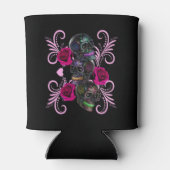 Drievoudige zwarte dag van de dode schedels roze r blikjeskoeler (Achterkant)