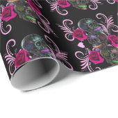 Drievoudige zwarte dag van de dode schedels roze r cadeaupapier (Rol Hoek)