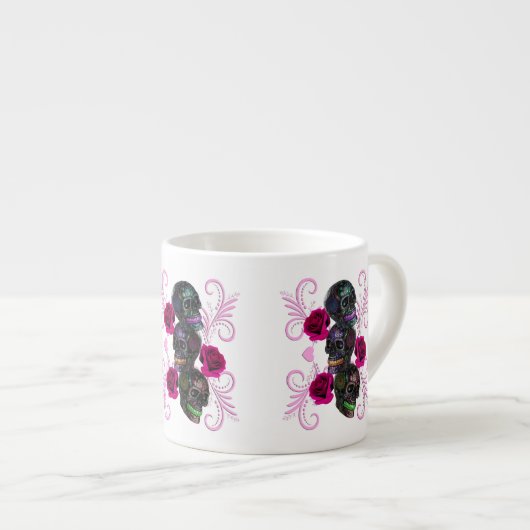 Drievoudige zwarte dag van de dode schedels roze r espresso kop (Voorkant rechts)