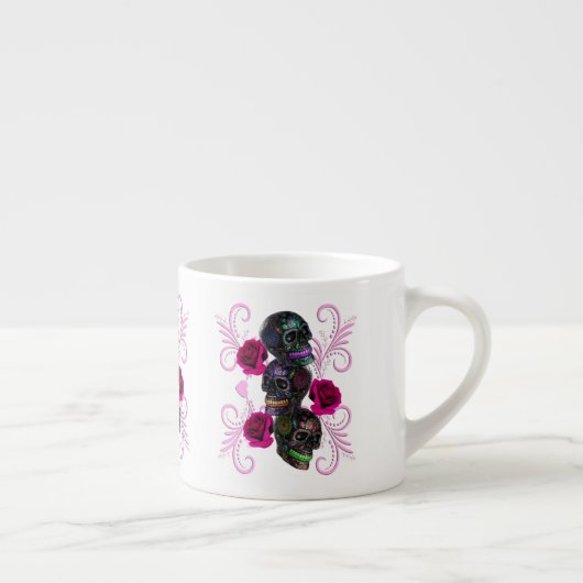Drievoudige zwarte dag van de dode schedels roze r espresso kop (Rechts)
