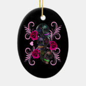 Drievoudige zwarte dag van de dode schedels roze r keramisch ornament (Achterkant)