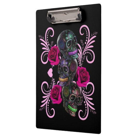 Drievoudige zwarte dag van de dode schedels roze r klembord (Links)