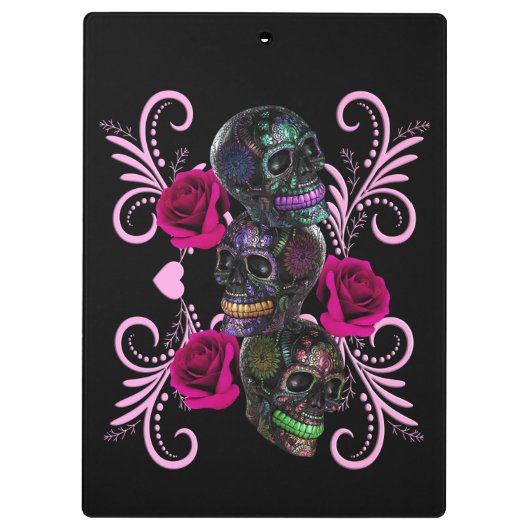 Drievoudige zwarte dag van de dode schedels roze r klembord (Achterkant)