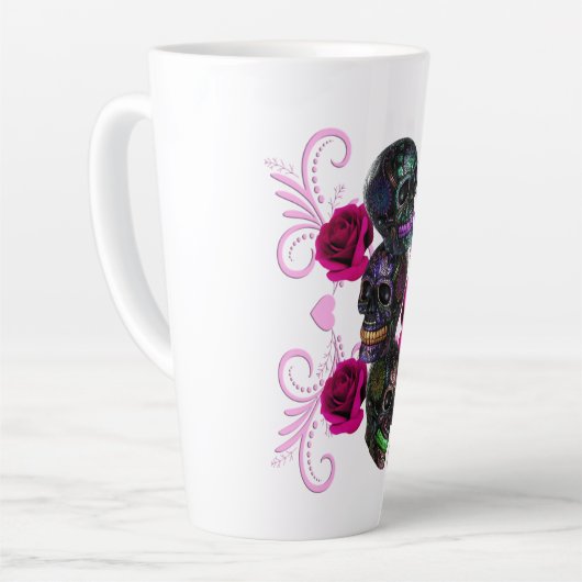 Drievoudige zwarte dag van de dode schedels roze r latte mok (Linkerhoek)