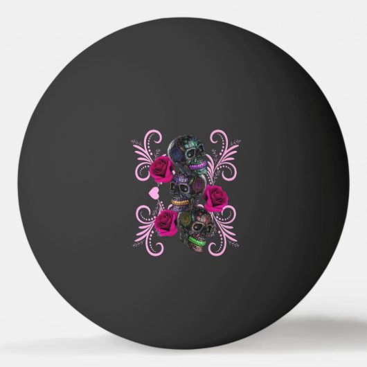 Drievoudige zwarte dag van de dode schedels roze r pingpongbal (Achterkant)