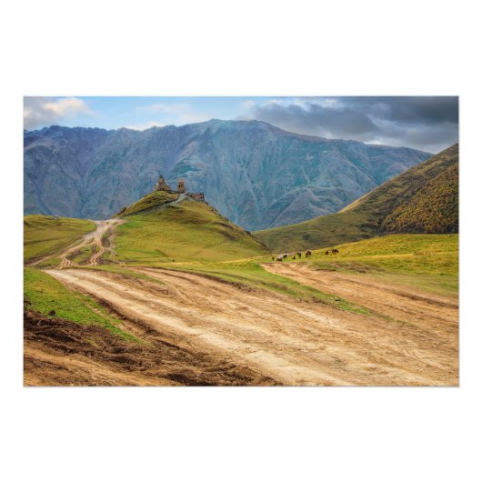 Drievuldigheidskerk Stepantsminda Kazbegi Georgia Foto Afdruk (Voorkant)