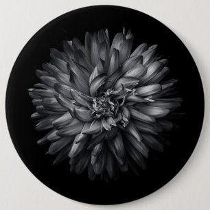 Driewerende bloemen in zwart-wit 20 ronde button 6,0 cm