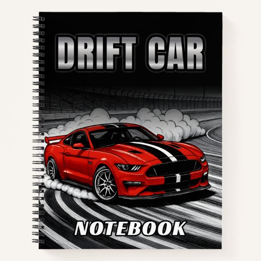 Drift Car Red Muscle Hardcover Spiral Notebook Notitieboek (Voorkant)